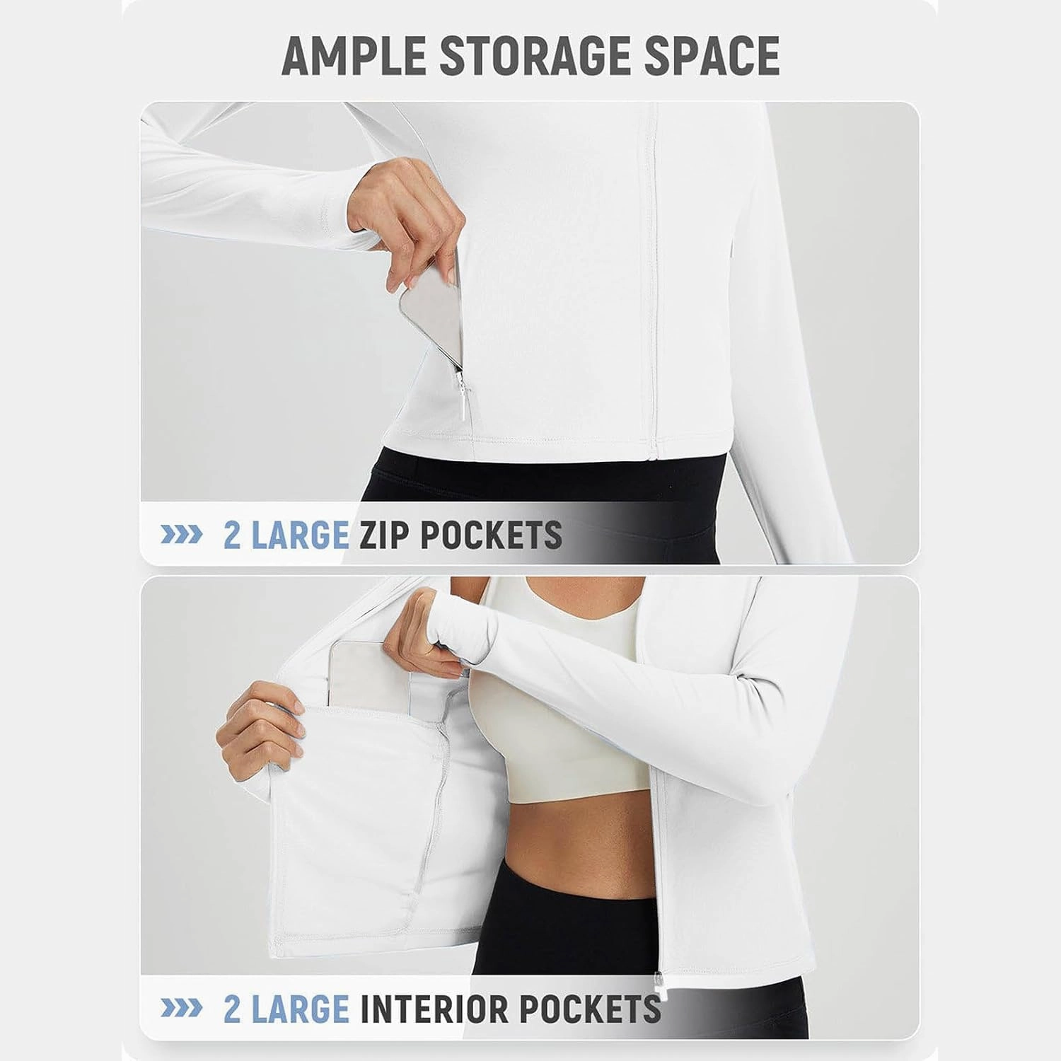 Sun Protection Shirts for Women Long Sleeve Full Zip SPF Crop Jacket Lightweight Hiking Outdoor UV Protection Clothes