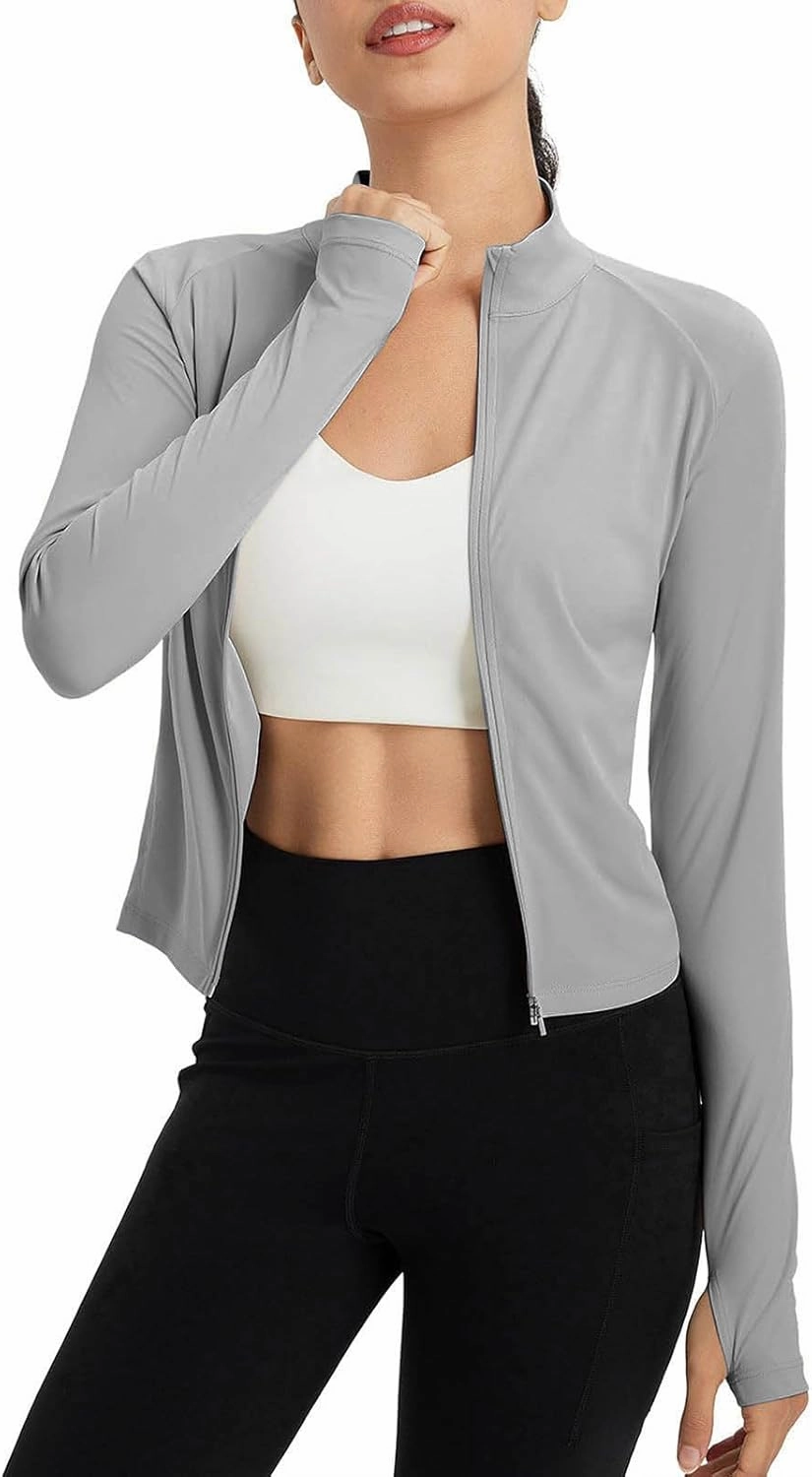 Sun Protection Shirts for Women Long Sleeve Full Zip SPF Crop Jacket Lightweight Hiking Outdoor UV Protection Clothes