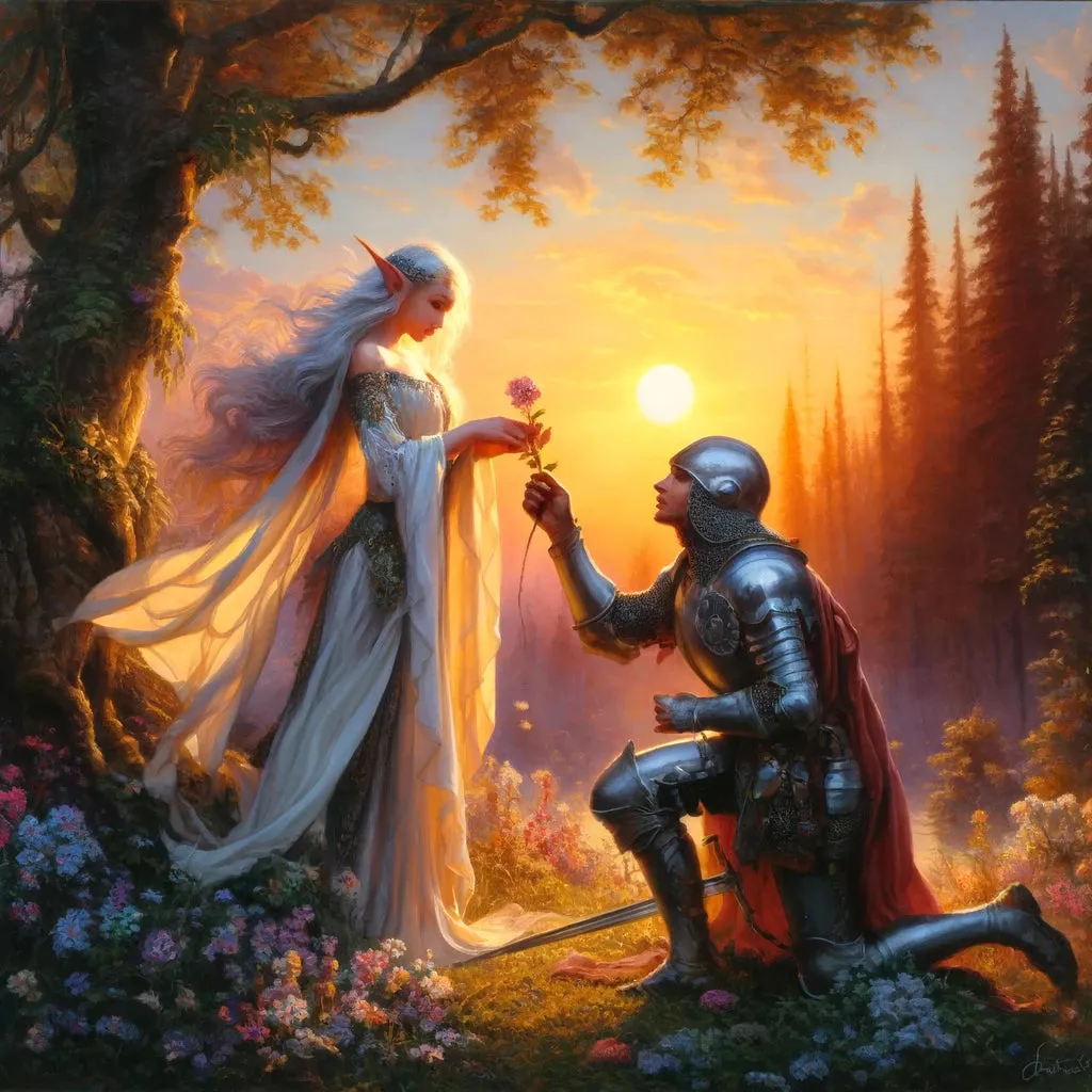 Sunset Vow Elf and Knight Canvas