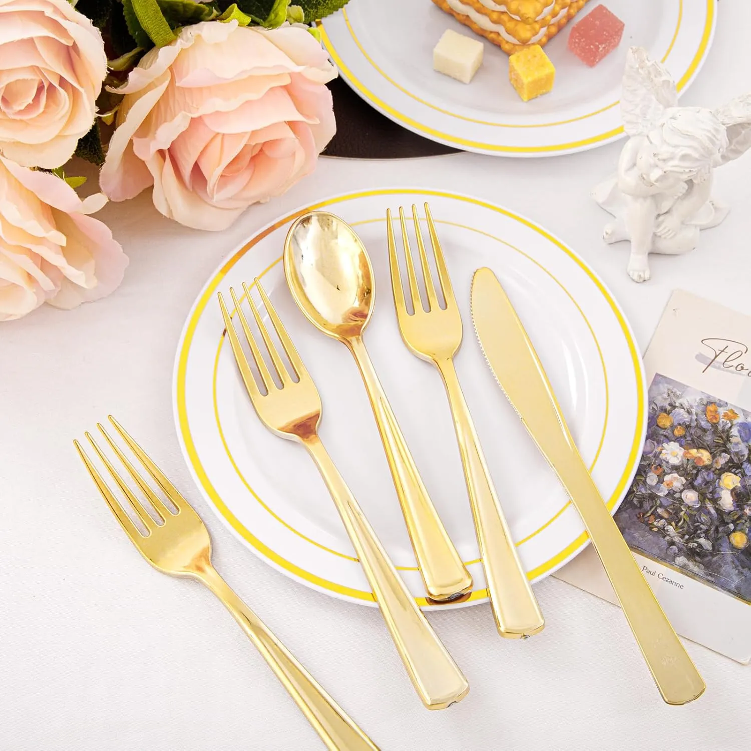 Supernal 360pcs Heavy Duty Silverware, Gold & Silver Plastic Sets for Parties with 120 Forks, Knives and Spoons