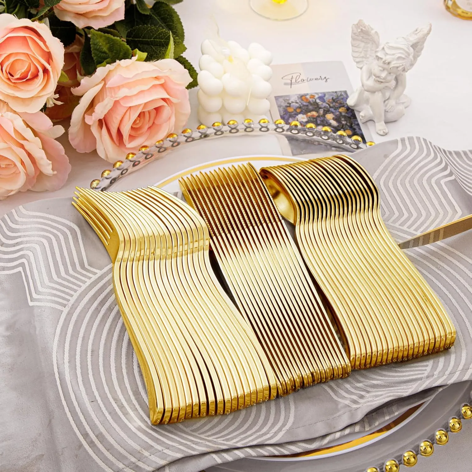 Supernal 360pcs Heavy Duty Silverware, Gold & Silver Plastic Sets for Parties with 120 Forks, Knives and Spoons