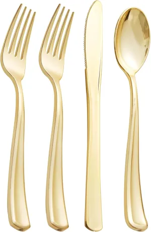 Supernal 360pcs Heavy Duty Silverware, Gold & Silver Plastic Sets for Parties with 120 Forks, Knives and Spoons