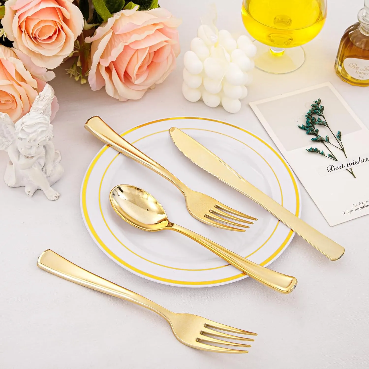 Supernal 360pcs Heavy Duty Silverware, Gold & Silver Plastic Sets for Parties with 120 Forks, Knives and Spoons