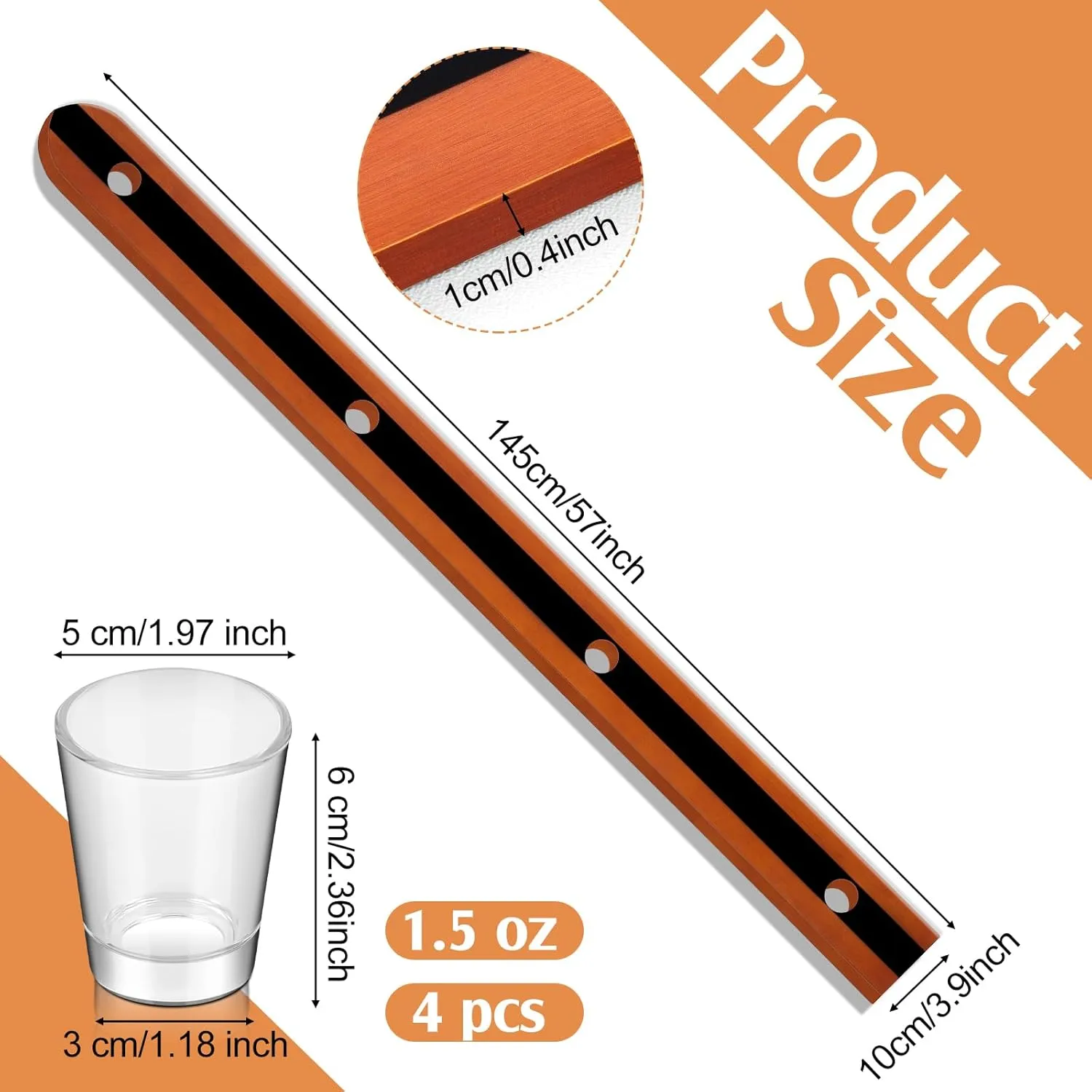 Suzile Wooden Shot Board Ski 4 Person Retro Rustic Shot Board Ski with 4 Shot Glasses and Marker for Weddings Vacations Celebrations and Wedding Gifts(Brown and Black)