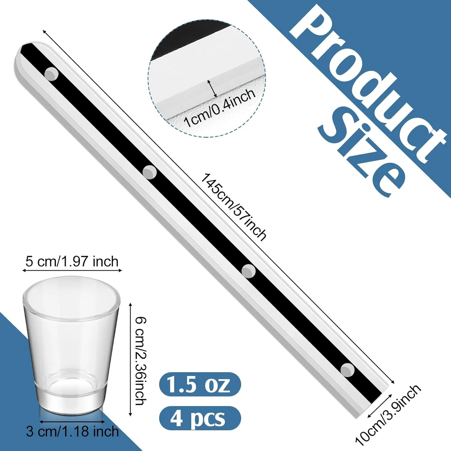 Suzile Wooden Shot Board Ski 4 Person Retro Rustic Shot Board Ski with 4 Shot Glasses and Marker for Weddings Vacations Celebrations and Wedding Gifts(White and Black)