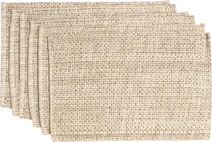 Sweet Home Collection 100% Cotton Placemats for Dining Room Rectangle Two Tone Woven Fabric 13" x 19" Soft Durable Table Mat Set, Set of 6, Eggshell
