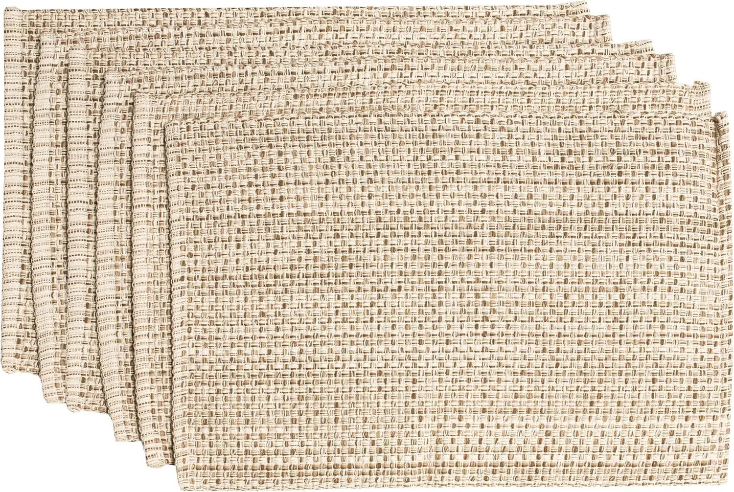 Sweet Home Collection 100% Cotton Placemats for Dining Room Rectangle Two Tone Woven Fabric 13" x 19" Soft Durable Table Mat Set, Set of 6, Eggshell