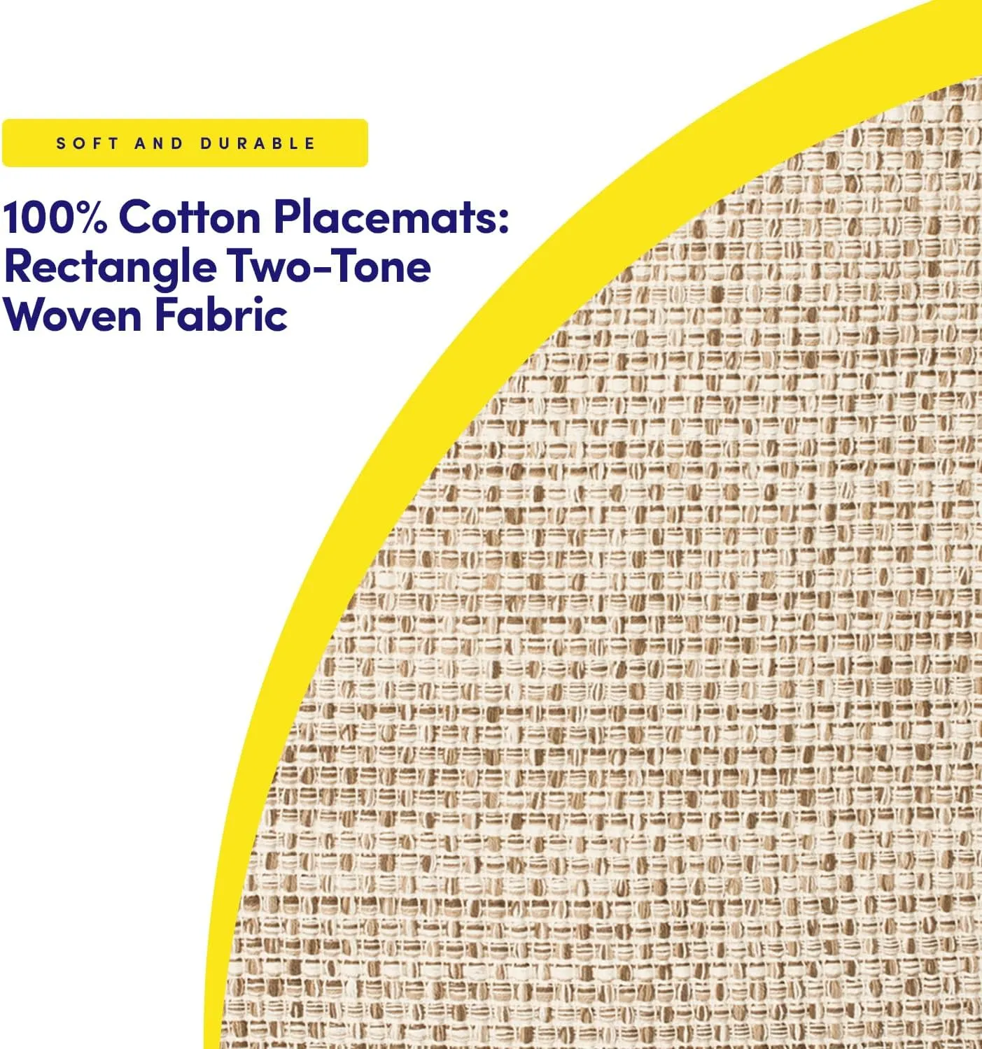 Sweet Home Collection 100% Cotton Placemats for Dining Room Rectangle Two Tone Woven Fabric 13" x 19" Soft Durable Table Mat Set, Set of 6, Eggshell