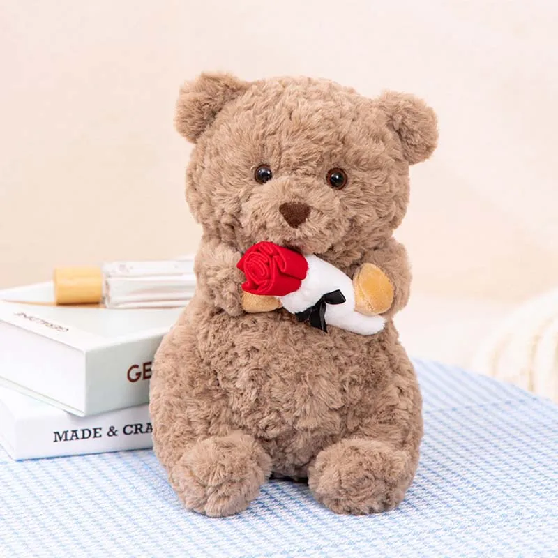 Sweet Teddy Bear Plush Toy with Red Rose