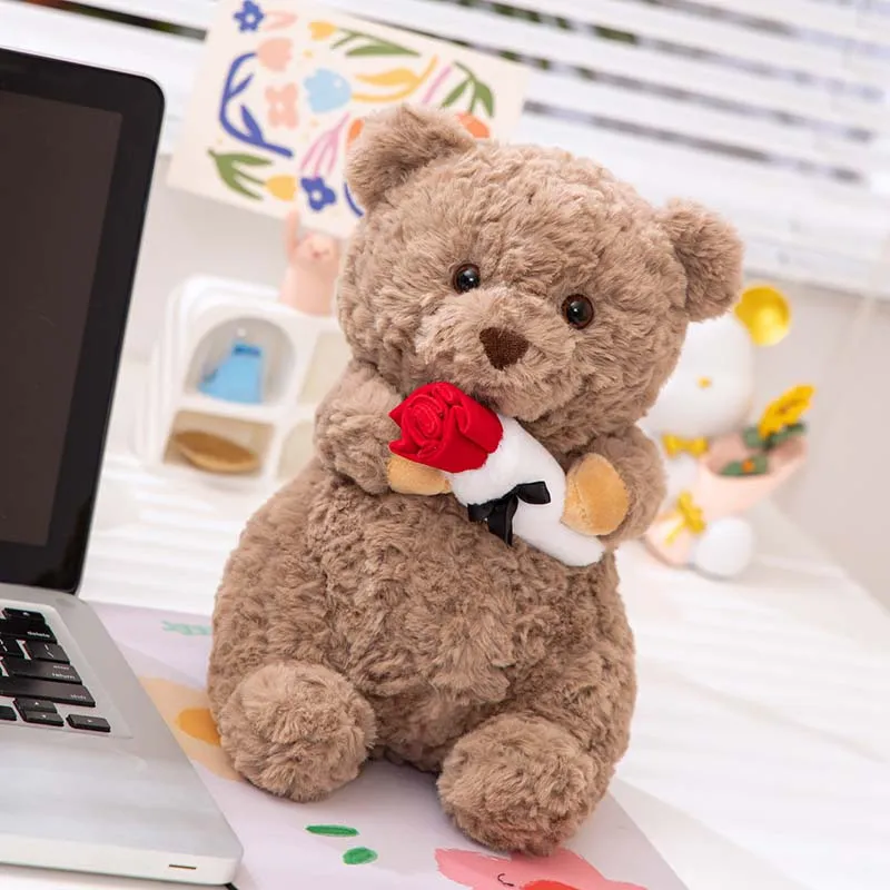 Sweet Teddy Bear Plush Toy with Red Rose
