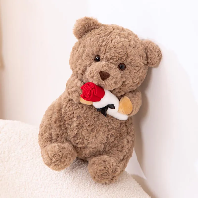 Sweet Teddy Bear Plush Toy with Red Rose