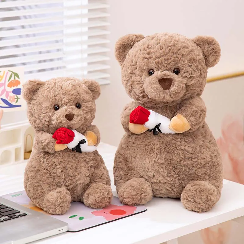 Sweet Teddy Bear Plush Toy with Red Rose