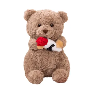 Sweet Teddy Bear Plush Toy with Red Rose
