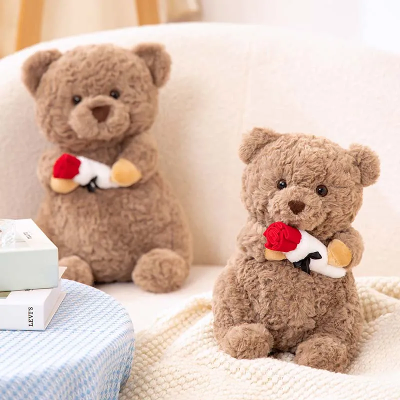 Sweet Teddy Bear Plush Toy with Red Rose