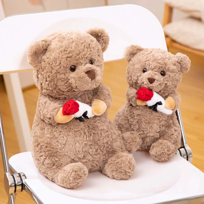 Sweet Teddy Bear Plush Toy with Red Rose