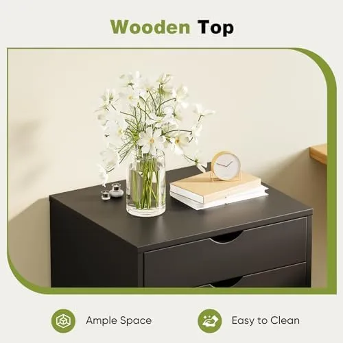 Sweetcrispy 7 Drawer Chest Mobile Storage Cabinets Wooden Dresser with Wheels Room Organization Furniture for Office Home, Black Wood