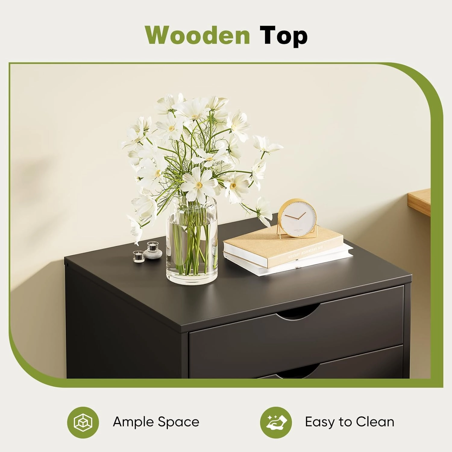 Sweetcrispy 5 Drawer Chest Mobile Storage Cabinets Small Wooden Dresser with Wheels Room Organization Furniture for Office Home, Black Wood