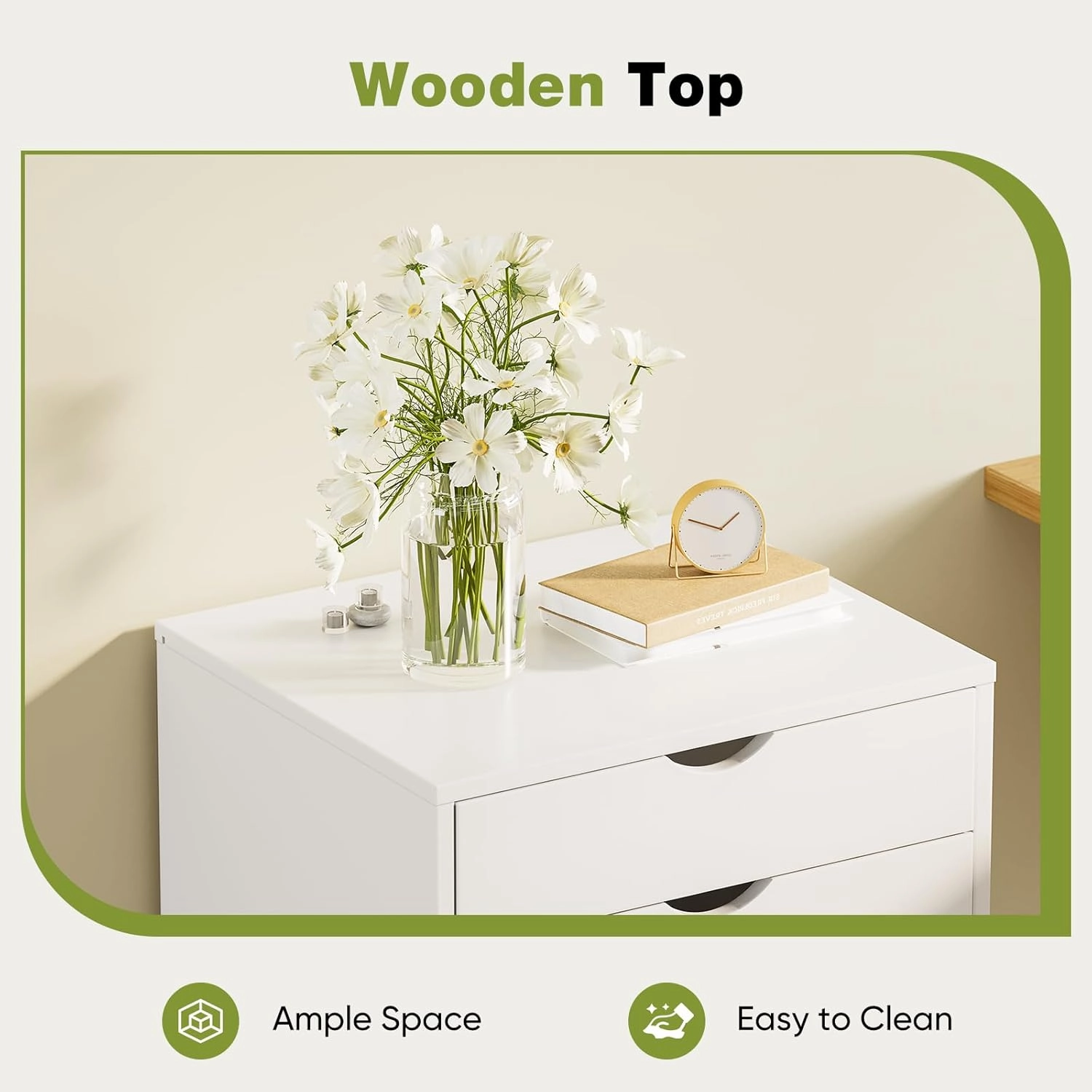 Sweetcrispy 5 Drawer Chest Mobile Storage Cabinets Small Wooden Dresser with Wheels Room Organization Furniture for Office Home, White Wood