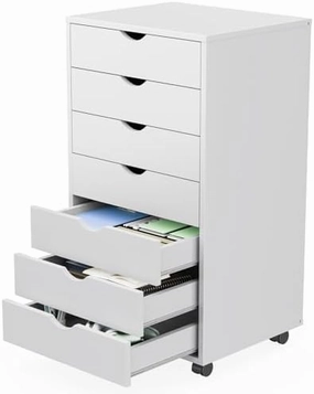 Sweetcrispy 7 Drawer Chest Mobile Storage Cabinets Wooden Dresser with Wheels Room Organization Furniture for Office, Pure White