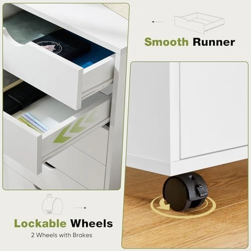 Sweetcrispy 7 Drawer Chest Mobile Storage Cabinets Wooden Dresser with Wheels Room Organization Furniture for Office, Pure White