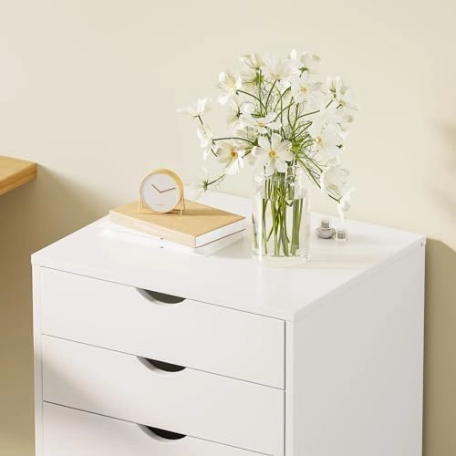 Sweetcrispy 7 Drawer Chest Mobile Storage Cabinets Wooden Dresser with Wheels Room Organization Furniture for Office, Pure White