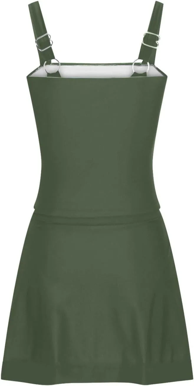 Swim Dress Tummy Control Tankini Tops for Women Two Piece Skirts Bathing Suit Solid Color Summer Beach Swimsuits