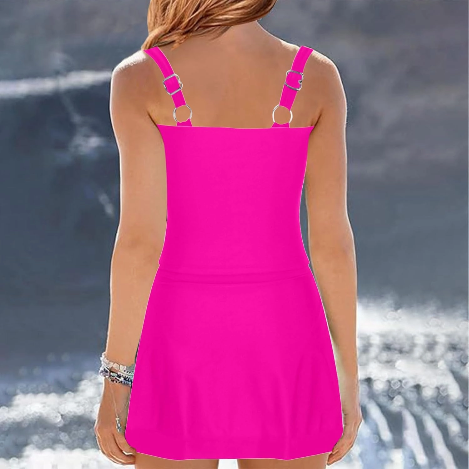 Swim Dress Tummy Control Tankini Tops for Women Two Piece Skirts Bathing Suit Solid Color Summer Beach Swimsuits