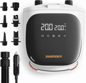Swonder Paddle Board Pump, 30% Faster Inflation SUP Pump, Compact & 2.6lb Lightweight Electric Air Pump w/ 20PSI High-Pressure, Dual Stage, Auto-Off & Deflation Function