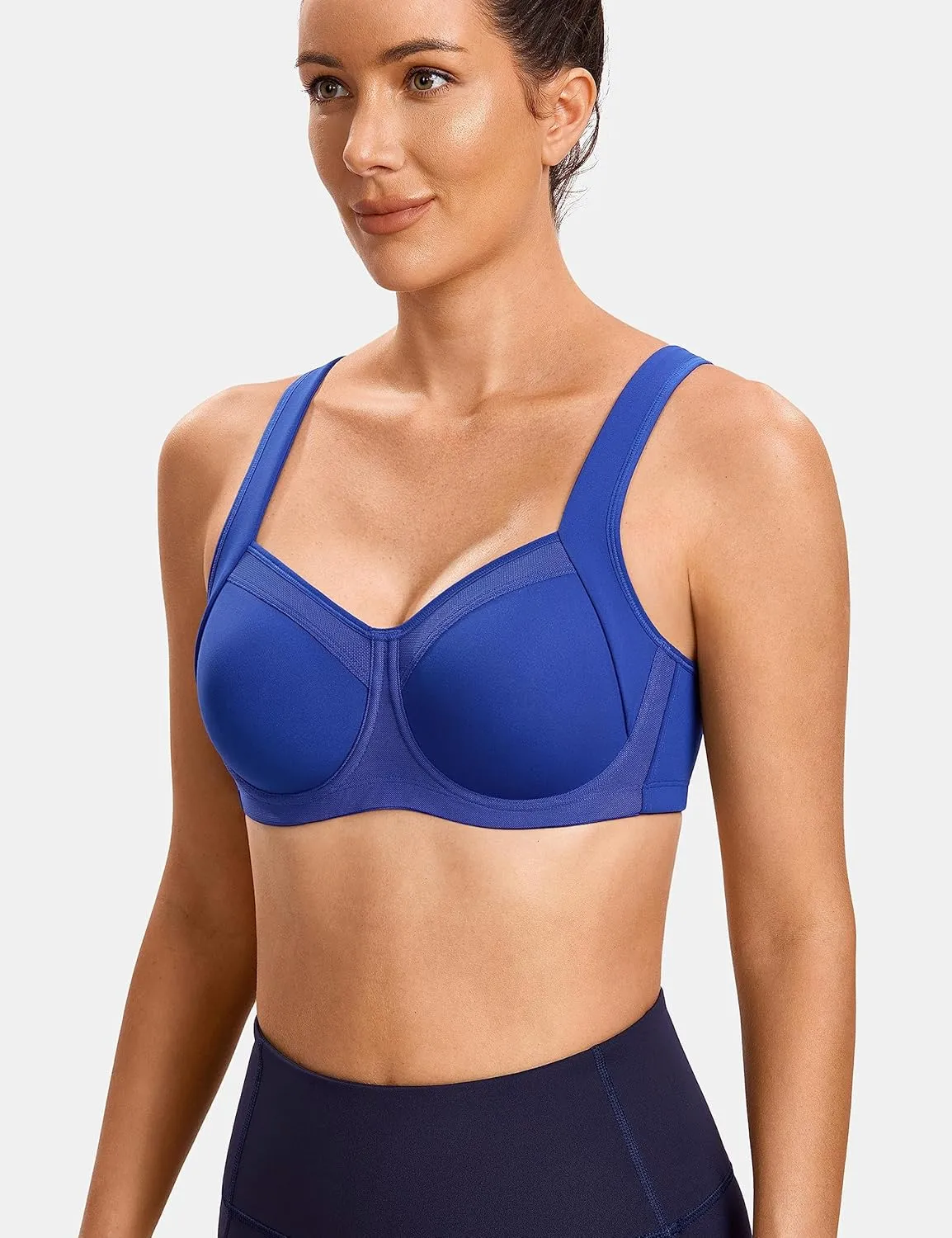 SYROKAN High Impact Sports Bras for Women High Support No Uniboob Underwire Adjustable Cross Back Bra