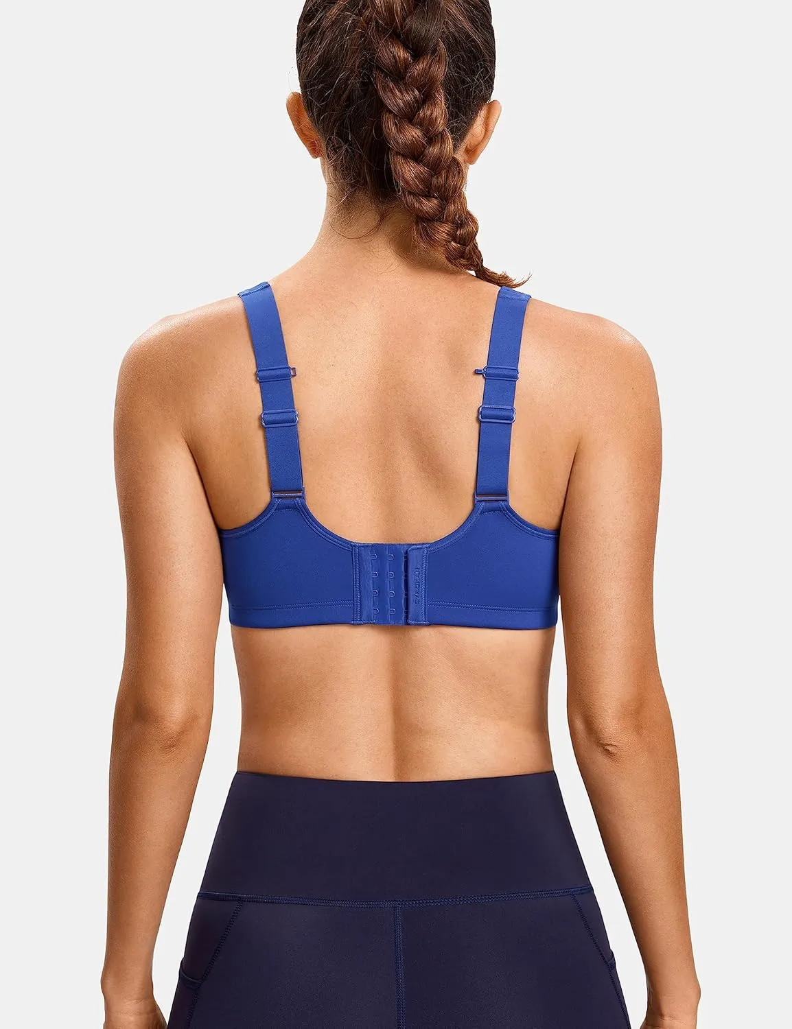 SYROKAN High Impact Sports Bras for Women High Support No Uniboob Underwire Adjustable Cross Back Bra