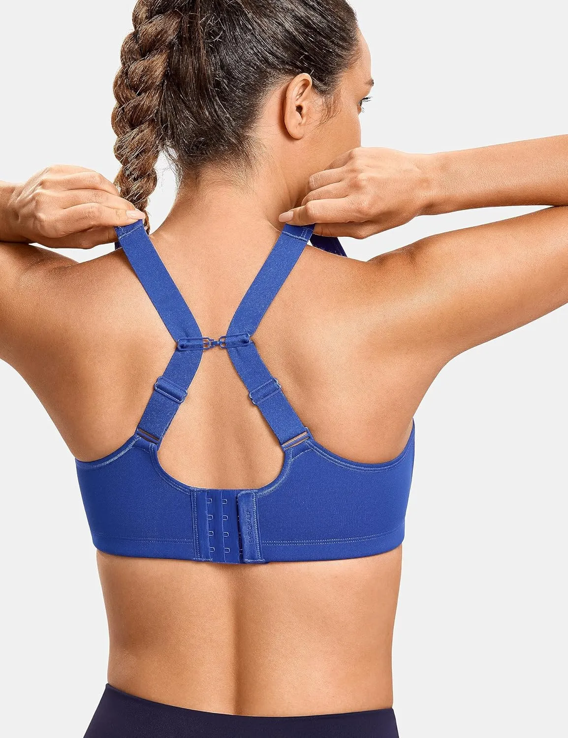 SYROKAN High Impact Sports Bras for Women High Support No Uniboob Underwire Adjustable Cross Back Bra