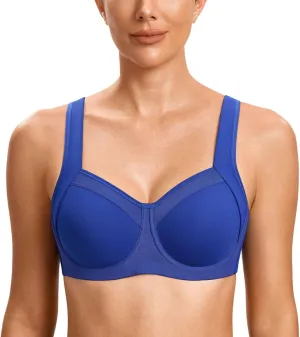 SYROKAN High Impact Sports Bras for Women High Support No Uniboob Underwire Adjustable Cross Back Bra