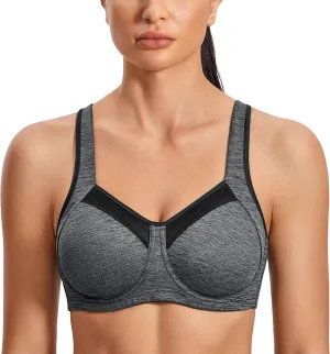 SYROKAN High Impact Sports Bras for Women High Support Unlined Underwire Racerback No Uniboob Workout Bra