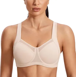 SYROKAN High Impact Sports Bras for Women High Support Unlined Underwire Racerback No Uniboob Workout Bra