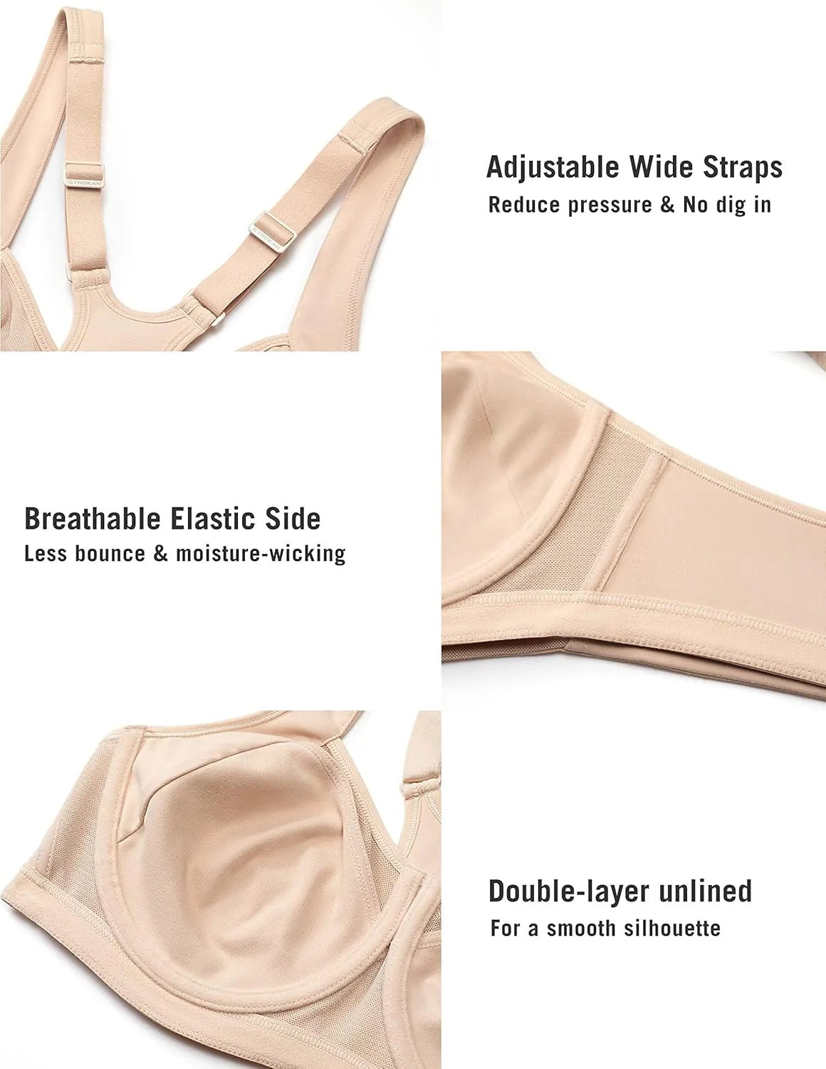 SYROKAN High Impact Sports Bras for Women High Support Unlined Underwire Racerback No Uniboob Workout Bra