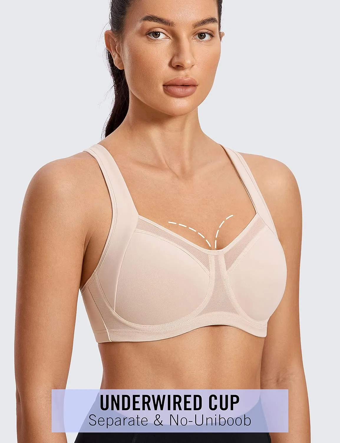 SYROKAN High Impact Sports Bras for Women High Support Unlined Underwire Racerback No Uniboob Workout Bra