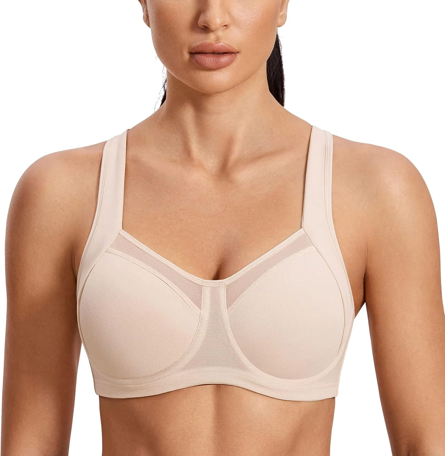 SYROKAN High Impact Sports Bras for Women High Support Unlined Underwire Racerback No Uniboob Workout Bra