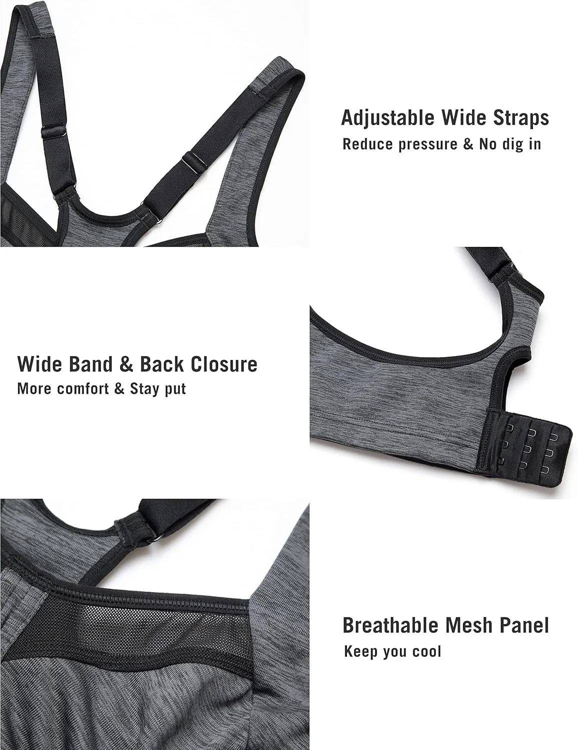 SYROKAN High Impact Sports Bras for Women High Support Unlined Underwire Racerback No Uniboob Workout Bra