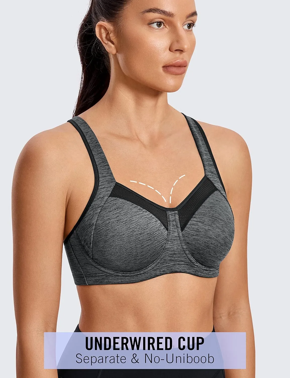 SYROKAN High Impact Sports Bras for Women High Support Unlined Underwire Racerback No Uniboob Workout Bra