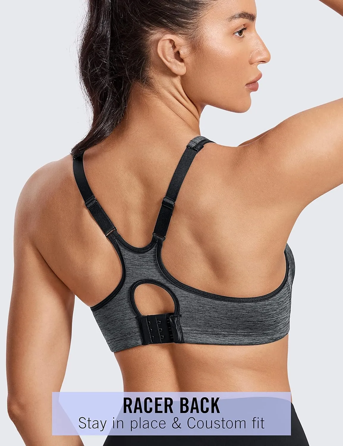 SYROKAN High Impact Sports Bras for Women High Support Unlined Underwire Racerback No Uniboob Workout Bra