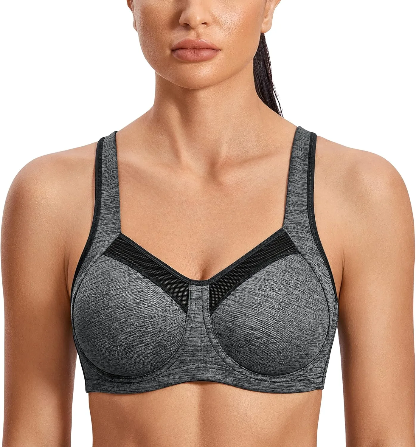 SYROKAN High Impact Sports Bras for Women High Support Unlined Underwire Racerback No Uniboob Workout Bra