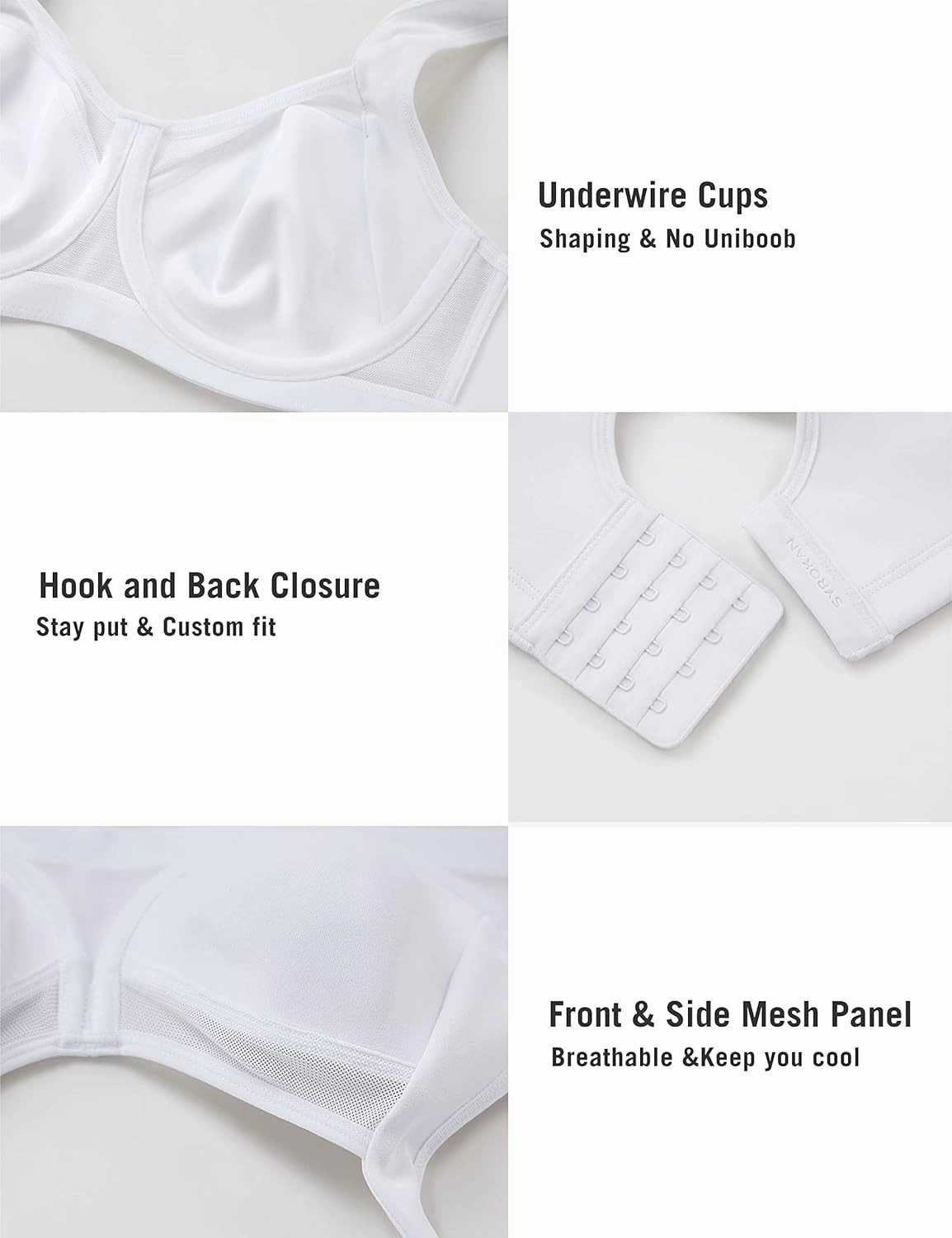 SYROKAN High Impact Sports Bras for Women High Support No Uniboob Underwire Adjustable Cross Back Bra