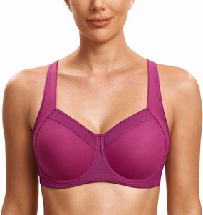 SYROKAN High Impact Sports Bras for Women High Support Unlined Underwire Racerback No Uniboob Workout Bra
