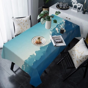 Tablecloth for Rectangle/Oval Tables 54 x 108 Inch Natural Snowy Mountain Landscape Mountain Range Photo Blue Fabric Table Cover Washable Table Cloth for Dinning Party Outdoor Picnic Decorative