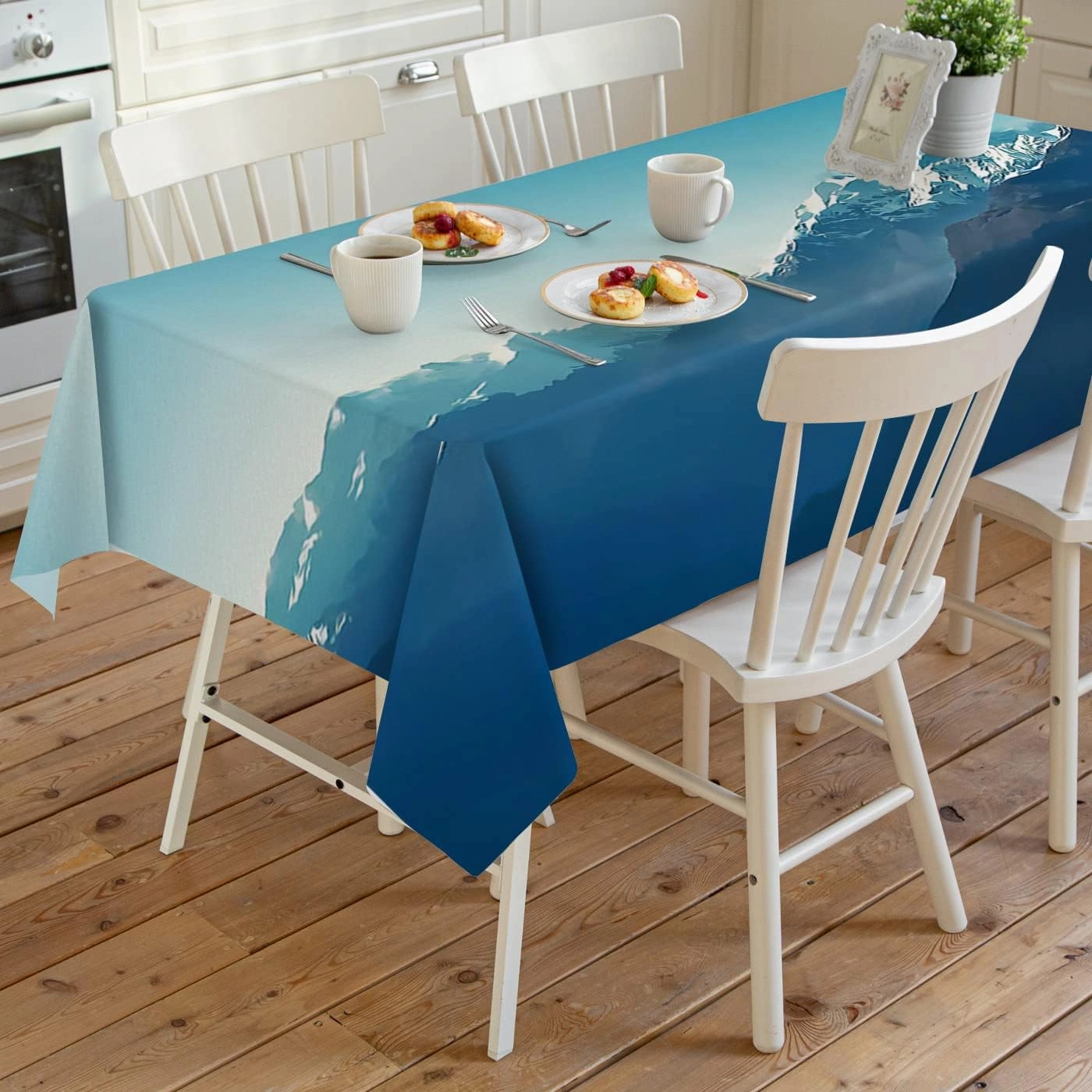 Tablecloth for Rectangle/Oval Tables 54 x 108 Inch Natural Snowy Mountain Landscape Mountain Range Photo Blue Fabric Table Cover Washable Table Cloth for Dinning Party Outdoor Picnic Decorative