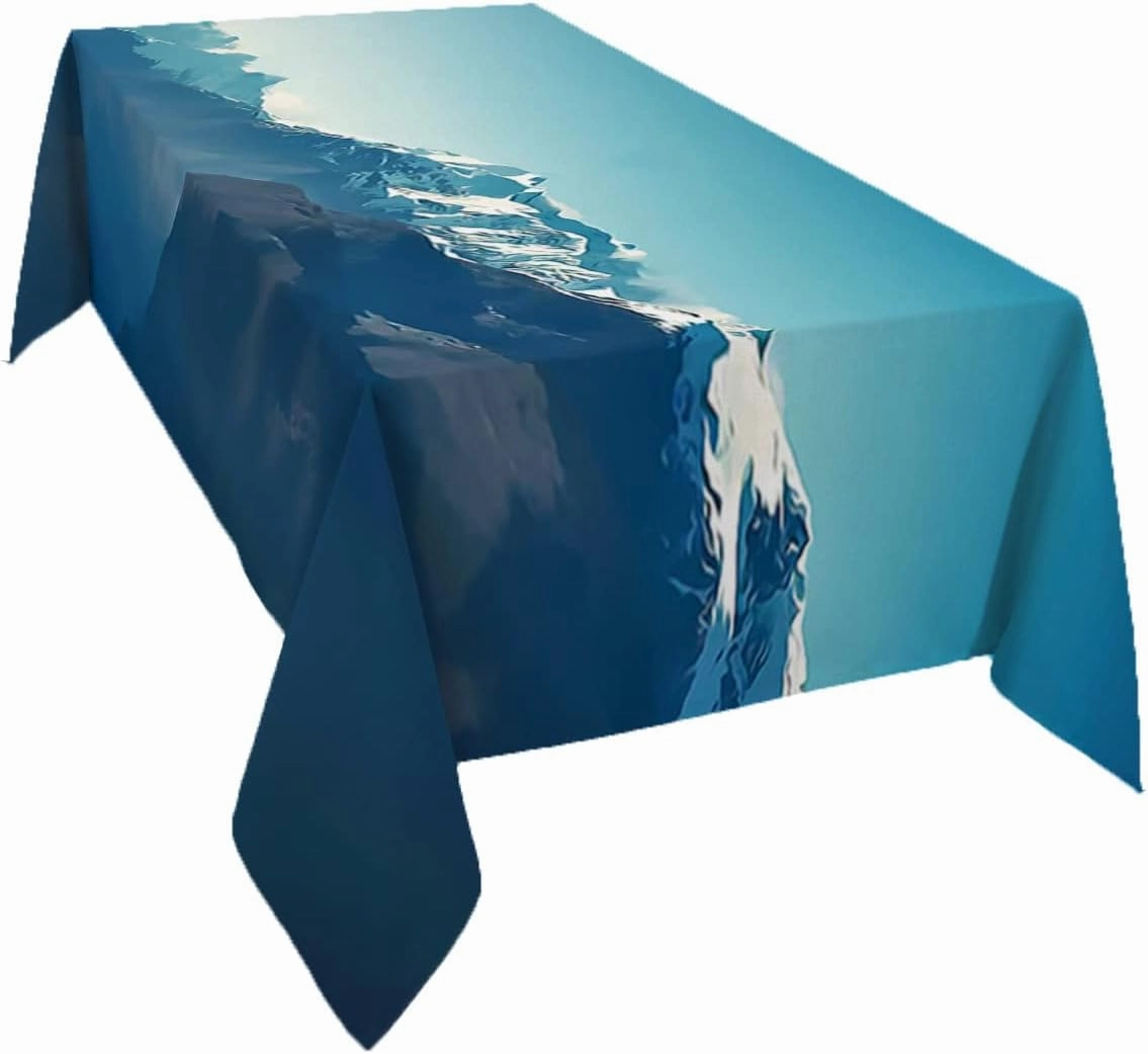 Tablecloth for Rectangle/Oval Tables 54 x 108 Inch Natural Snowy Mountain Landscape Mountain Range Photo Blue Fabric Table Cover Washable Table Cloth for Dinning Party Outdoor Picnic Decorative