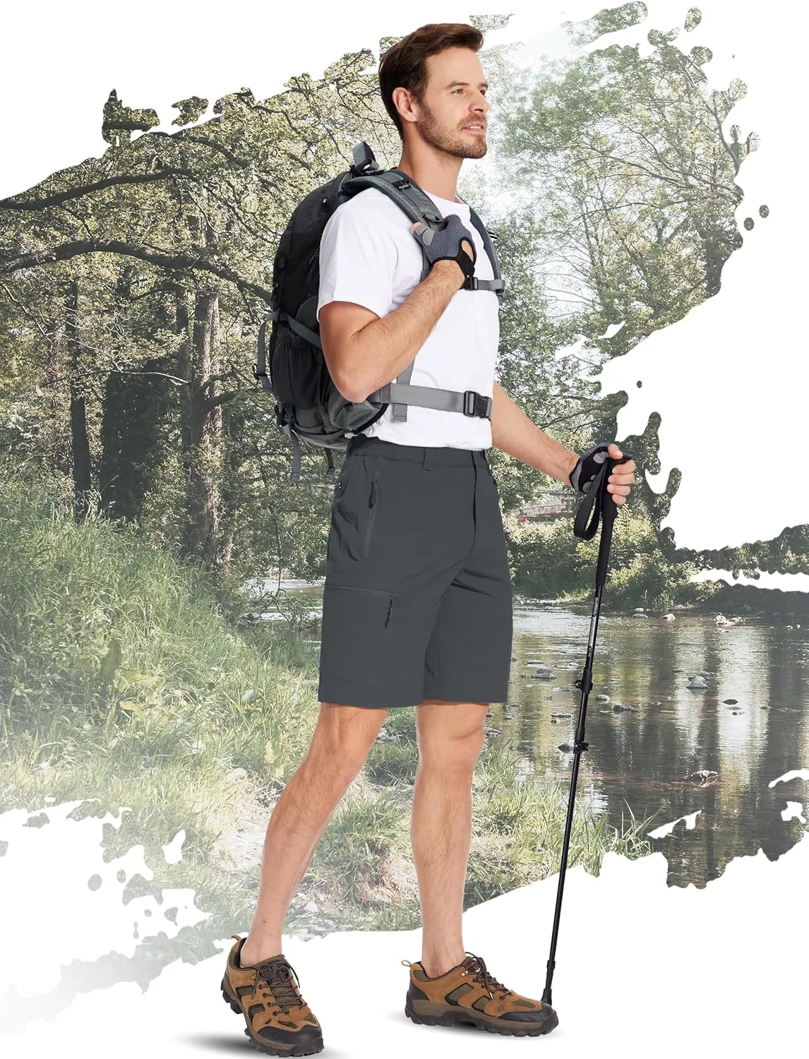 TACVASEN Men's Hiking Cargo Shorts Lightweight Quick Dry Water Resistant Stretch Golf Shorts for Outdoor Fishing Travel