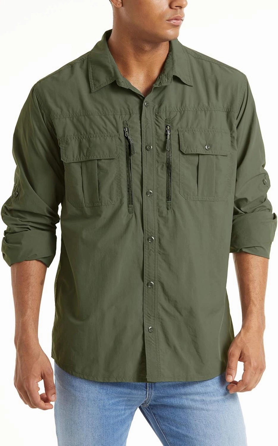 TACVASEN Fishing Shirt for Men, Long Sleeve Shirt Quick Dry Fit, Tactical Shirt Button Up, Work Shirt Lightweight Safari