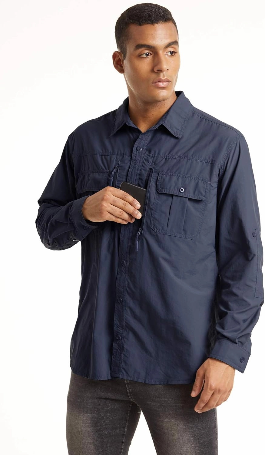 TACVASEN Fishing Shirt for Men, Long Sleeve Shirt Quick Dry Fit, Tactical Shirt Button Up, Work Shirt Lightweight Safari