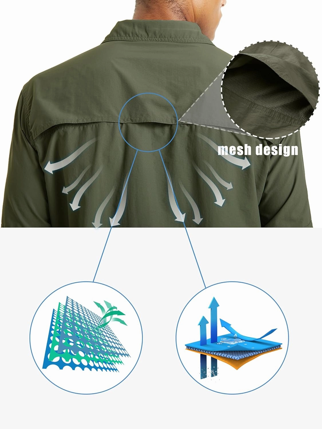 TACVASEN Fishing Shirt for Men, Long Sleeve Shirt Quick Dry Fit, Tactical Shirt Button Up, Work Shirt Lightweight Safari